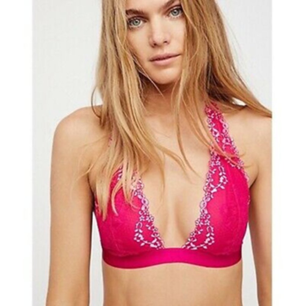 Sm Free People Lace Bralette Pink Halter Layering